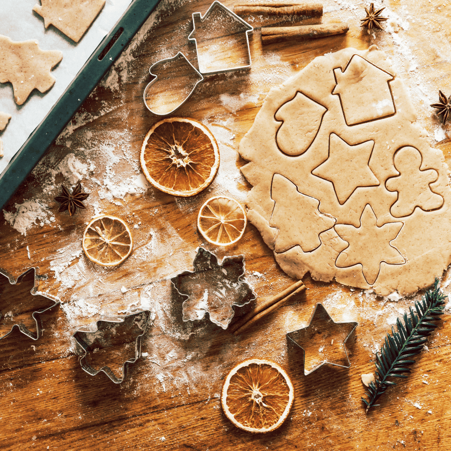 gingerbread dough and cookie cutters.