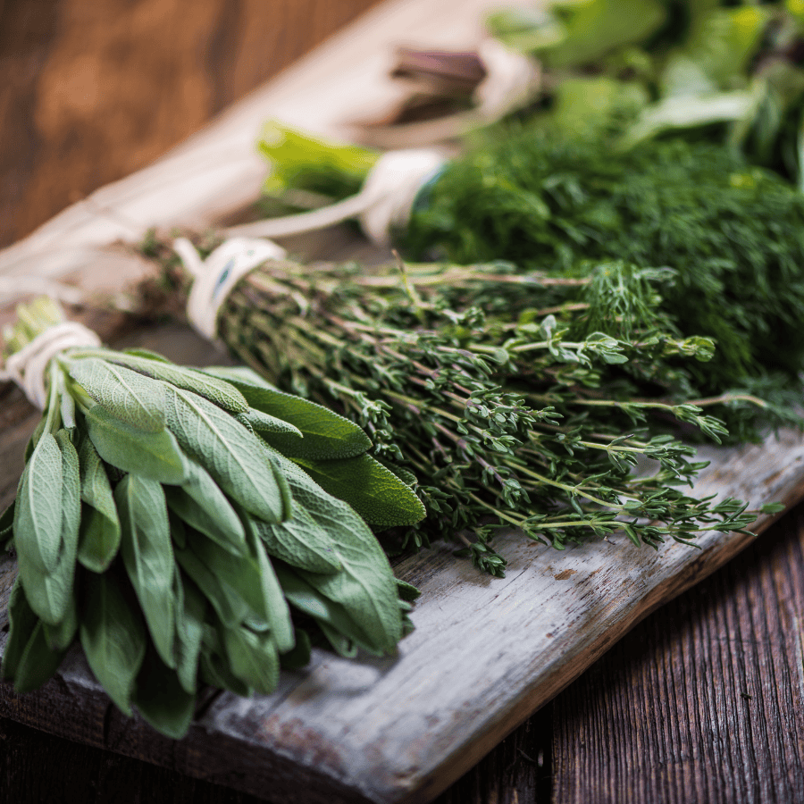 herbs on a chopping board